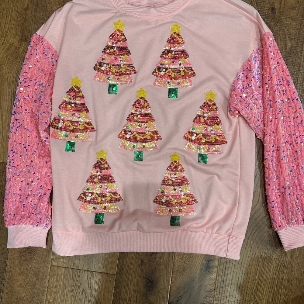 SHEIN Pink Holiday Sequin Sweater